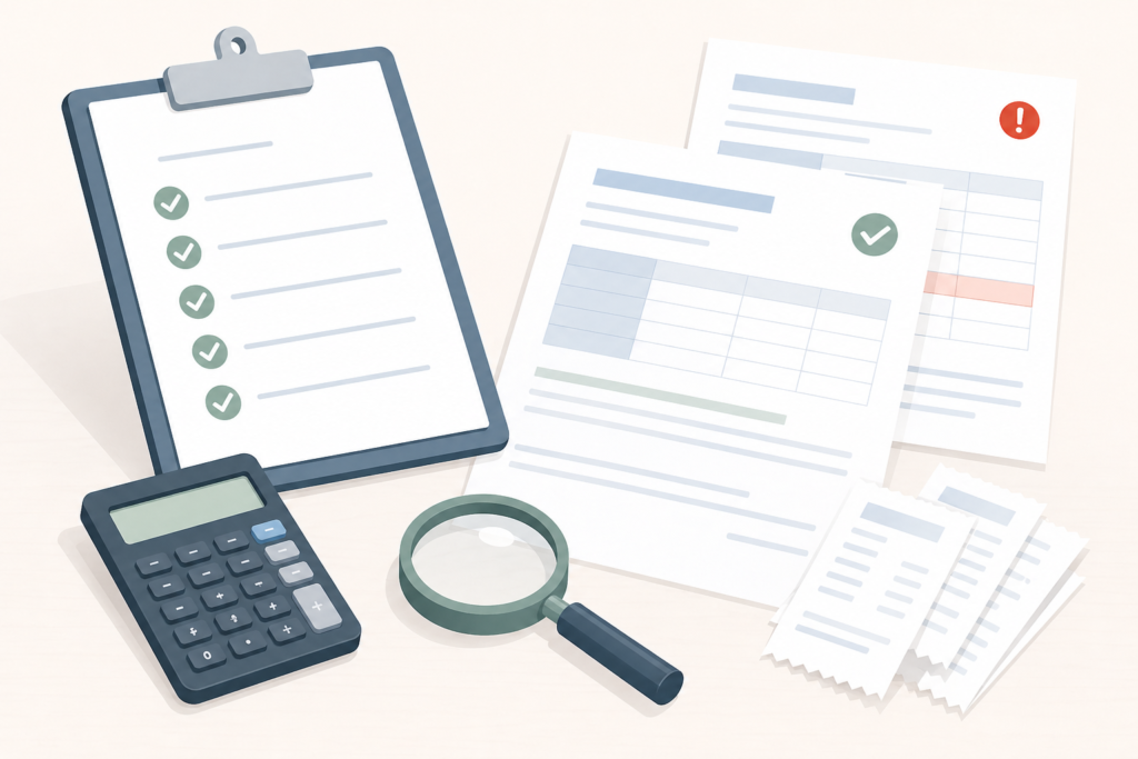 reviewing a tax return before lodgment with documents and checklist