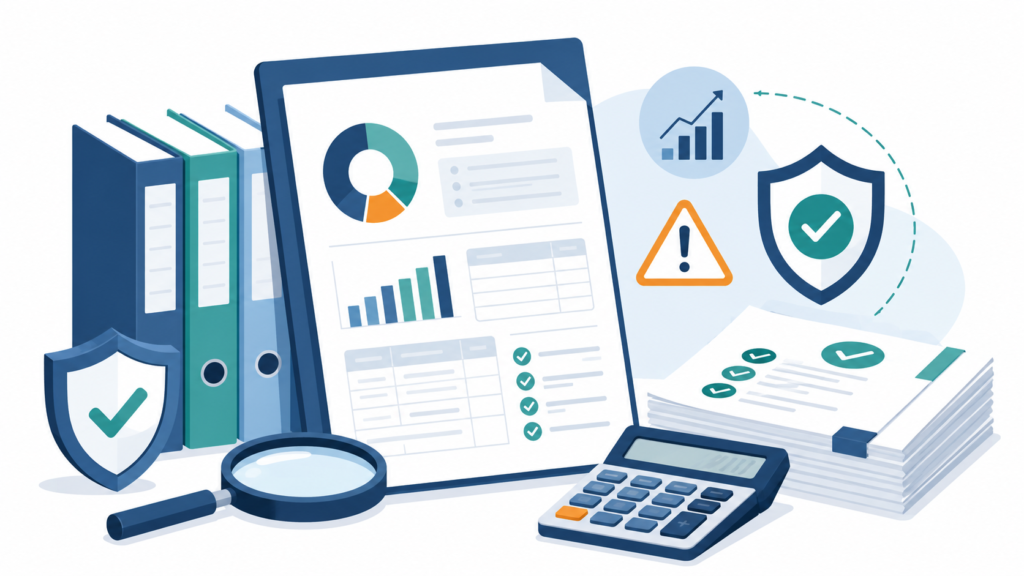 Super and ATO compliance changes with super statement, folders, magnifying glass, audit icons and calculator