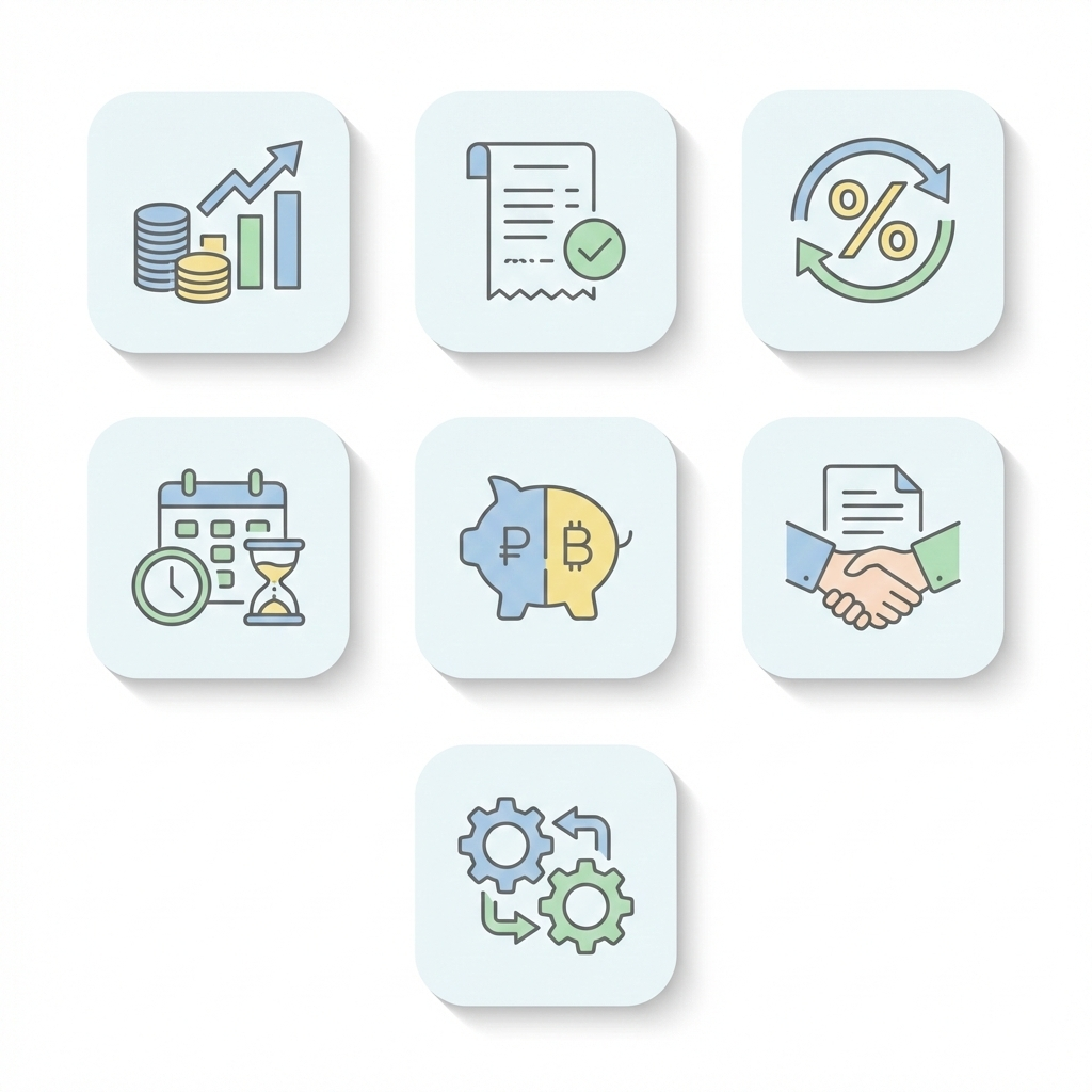 Icons for income, deductions, GST, lodgments, contractors and record-keeping