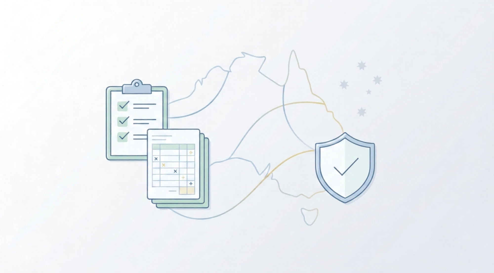 Australia outline with checklist and shield icon representing audit-ready small business records