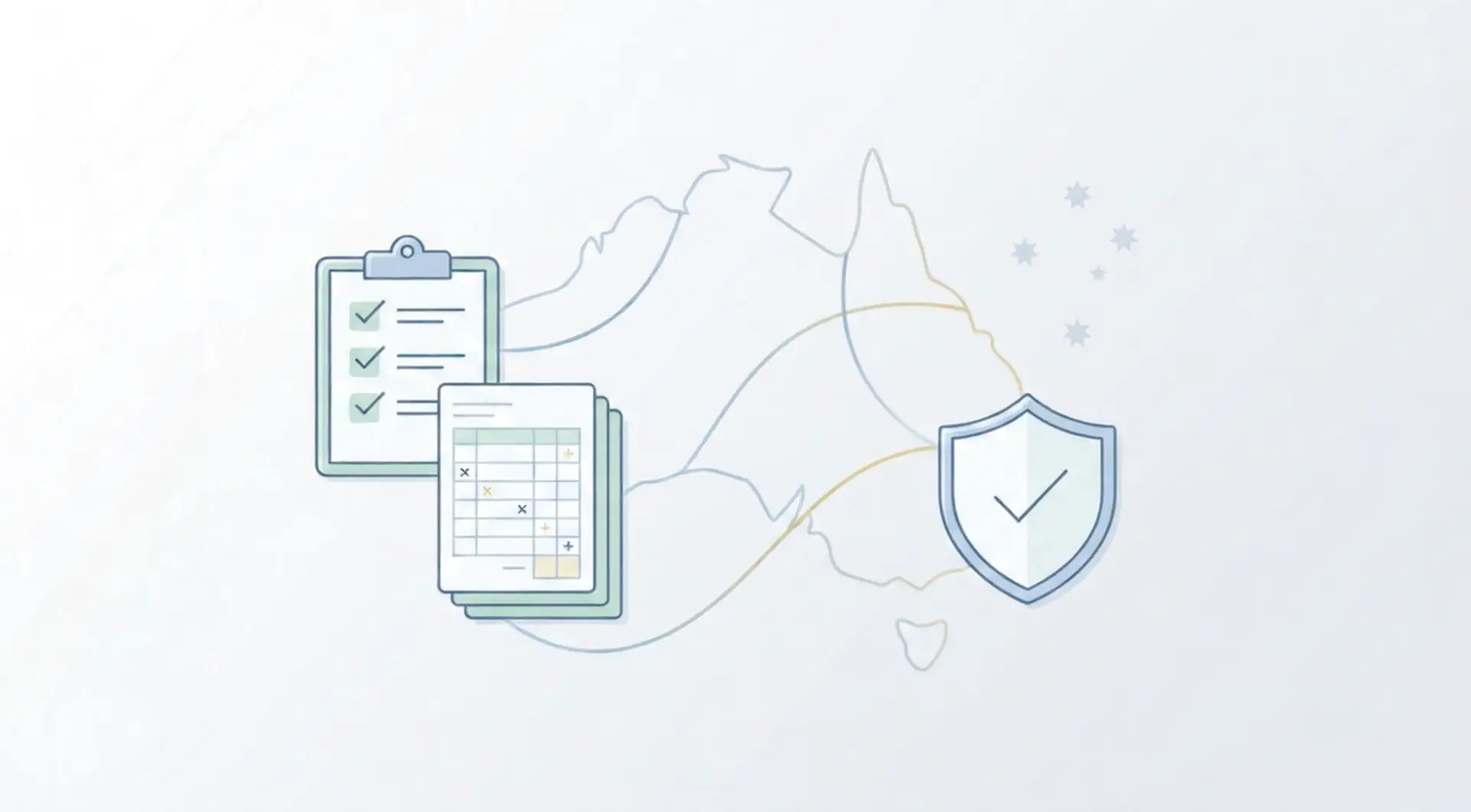 Australia outline with checklist and shield icon representing audit-ready small business records